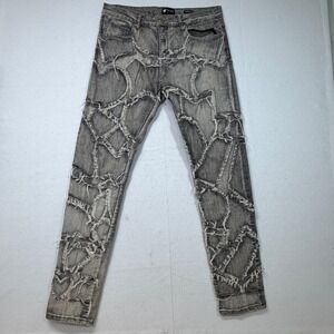 Waimea Men's Skinny‎ Fit Distressed Patchwork Grey Wash Jeans Size 32